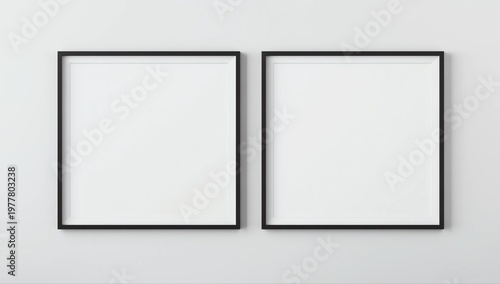 Two square black frame mockup. Set of Two black frame mock up poster. 2 square frame 3d illustrations. 