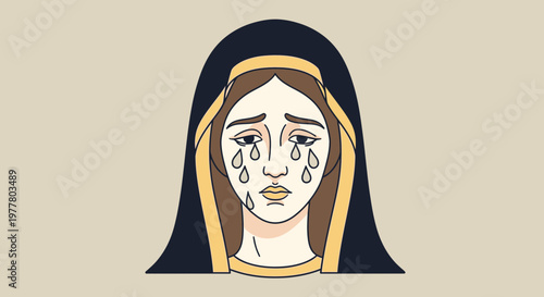 Sad Virgin Mary Illustration with Tears