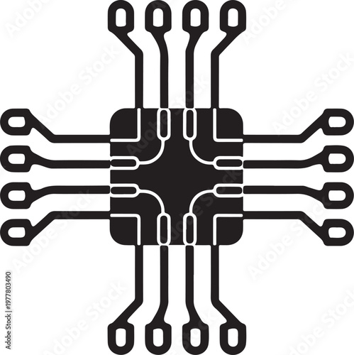 Artificial intelligence microchip processor silhouette vector representing computing power technology innovation modern minimal black isolated clean design icon