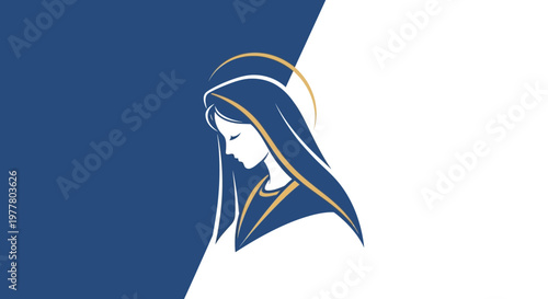 Virgin Mary Icon, Religious Symbol, Blue White Gold