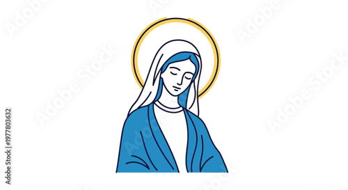 Virgin Mary Icon, Religious Symbol, Blue Robe, Golden Halo, Christian Art