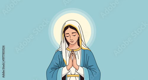Virgin Mary Praying with Halo, Religious Iconography, Christian Art