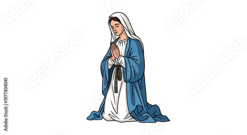 Virgin Mary Praying, Kneeling, Religious Iconography, Christian Art, Devotion