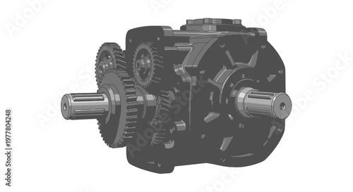 Internal Mechanics of a Precision Gearbox, Detailed Illustration