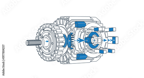 Internal View of a Complex Mechanical Gearbox System