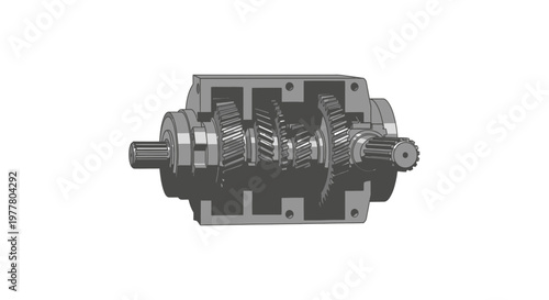 Internal View of a Mechanical Gearbox with Shafts and Teeth