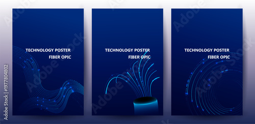 Blue Fiber Optic Technology Abstract Backgrounds Set