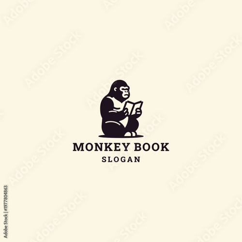 Monkey book logo icon design template vector illustration