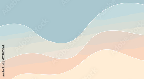 Abstract flowing waves of soft pastel colors creating a serene and calming visual landscape.