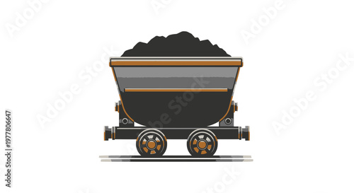 Loaded Mine Cart with Coal on Railway Tracks, Industrial Transportation