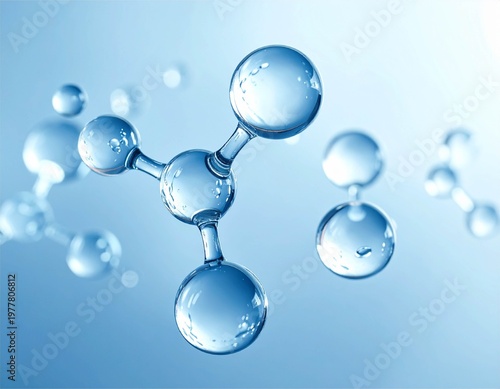 3D Visualization of Water Molecules: Scientific Chemical Structure for Beauty and Skincare Concept