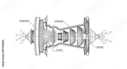 Jet Engine Cutaway Diagram Illustrating Internal Components
