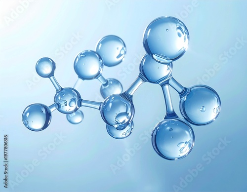 3D Visualization of Water Molecules: Scientific Chemical Structure for Beauty and Skincare Concept