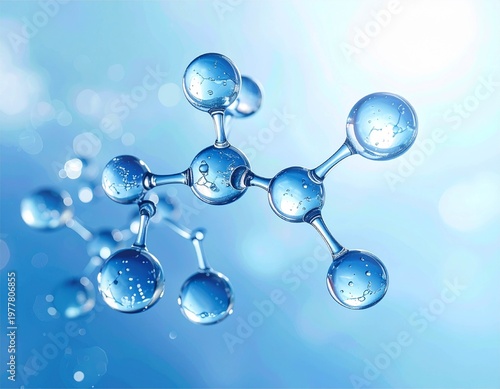 3D Visualization of Water Molecules: Scientific Chemical Structure for Beauty and Skincare Concept
