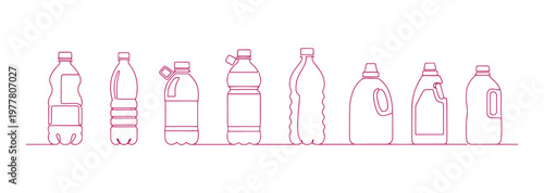 Minimal plastic and PET bottle icon set with various bottle outlines.