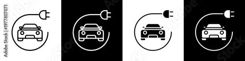  Eco Car black and white icon design concept