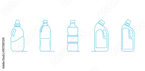 Collection of PET and plastic bottle silhouettes in multiple vector styles.