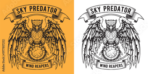 Majestic Sky Predator Owl Wind Reapers Emblem with Spread Wings