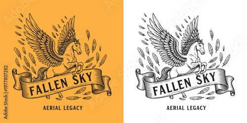 Fallen Sky Aerial Legacy Pegasus Flying Horse with Falling Feathers