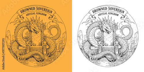 Drowned Sovereign Abyssal Kingdom Sea Serpent Dragon on Coral Throne