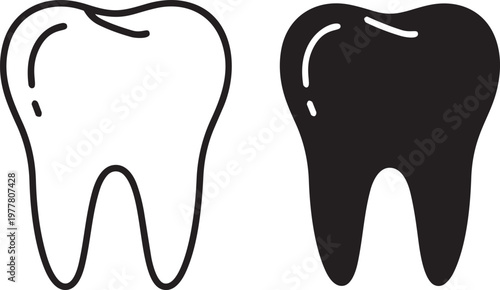 A simple illustration depicts two molar teeth one outlined in black and the other completely filled showcasing dental imagery high quality professional detailed modern elegant stylish