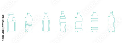 Set of various shaped plastic and PET bottle icons in simple vector style.