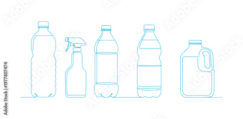 Vector collection of plastic and PET bottle icons with multiple bottle designs.