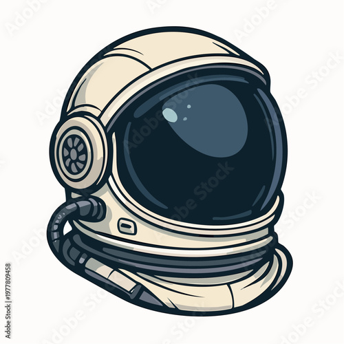 A cartoon illustration of an astronaut helmet in a vector graphic design