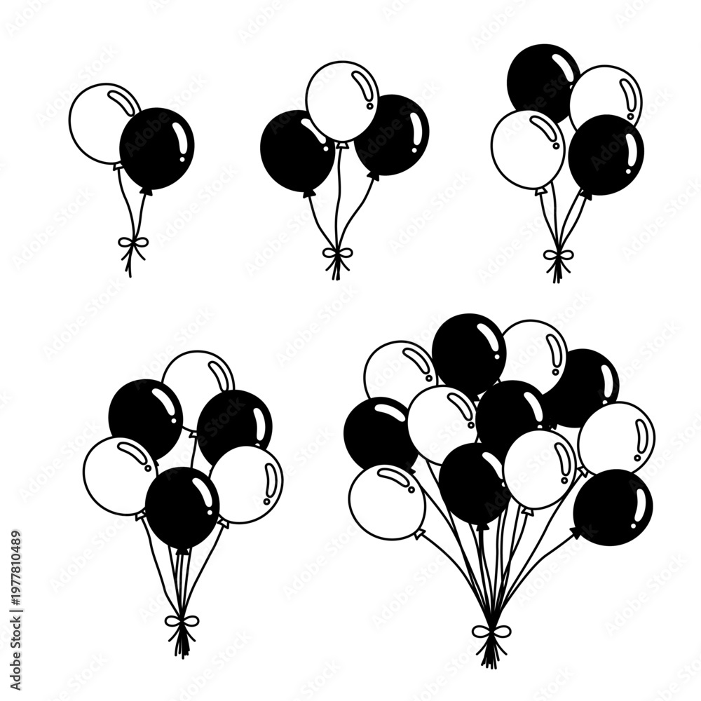 Fototapeta premium Monochrome balloon bouquet cluster set vector