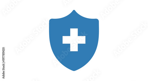 Digital graphic of a protective shield featuring a medical cross, representing comprehensive health safety, secure medical services, and wellness assurance, ideal for healthcare applications