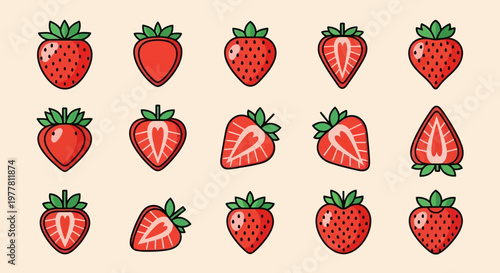 Strawberry Collection: Fresh Fruit Icons, Slices, and Whole Berries