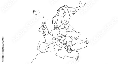 Blank Europe Map Outline Political Borders Vector Illustration