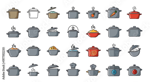 Collection of Cooking Pots and Pans Icons, Kitchenware and Cookware Set