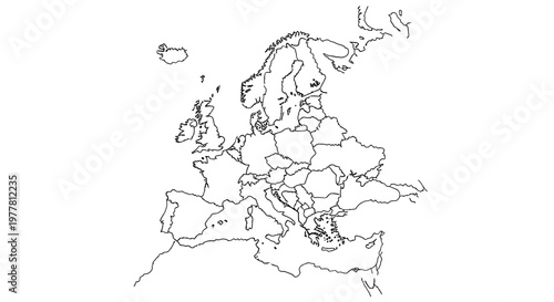 Outline map of Europe with country borders, political divisions, blank continent