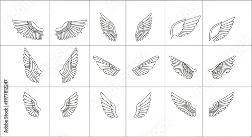 Collection of Hand-Drawn Angel Wings, Feathered Designs for Fantasy and Spiritual Themes