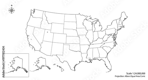 Blank Outline Map of the United States with Alaska