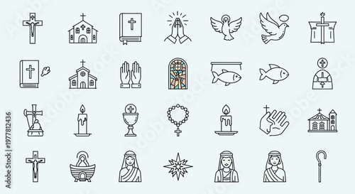 Christianity Icons Set: Symbols of Faith, Worship, and Spirituality