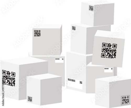 QRコード付きの積み重なった段ボール