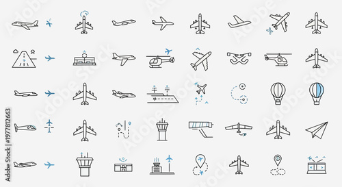Airplane Icons Collection: Aviation, Travel, and Transport Symbols