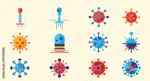 Collection of Virus and Bacteriophage Icons: Scientific Illustration