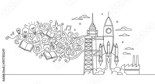 Creative Idea Launch: Rocket Ignites with Knowledge, Music, and Innovation