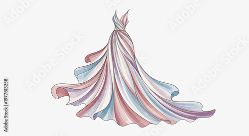 Elegant Watercolor Dress Flowing Fabric Pastel Colors Evening Gown Illustration