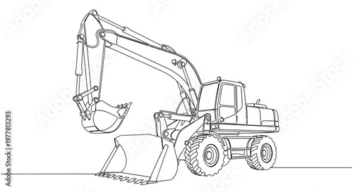 Heavy Duty Excavator Construction Machine Line Art Drawing