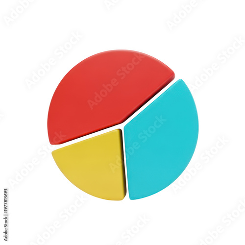 Abstract 3D colorful pie chart divided into three equal segments red blue yellow with infographic