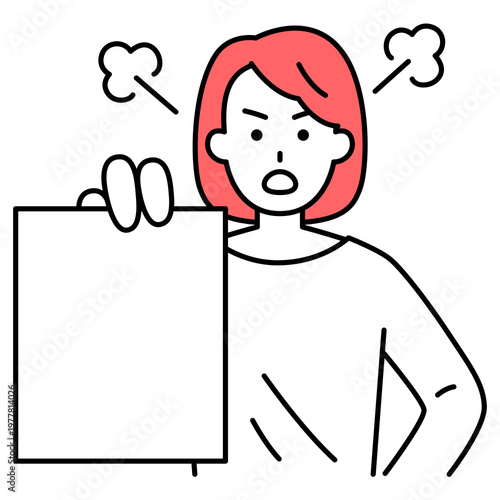 書類を見せて怒る若い女性