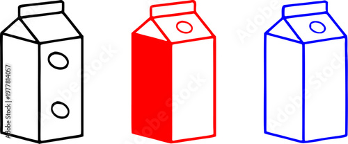 Dairy Milk Carton Icon Collection: Multi-Style Outline, Silhouette, and Color Vector Bundle for Beverage Packaging, Supermarket Signage, and Breakfast Food Design