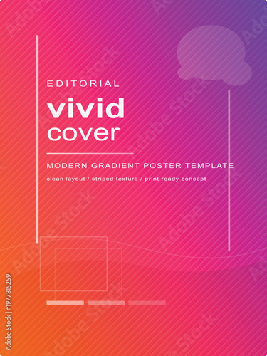 Vibrant modern gradient poster template in pink purple hues with text and shapes for editorial use