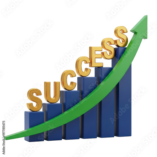 Business growth chart with 3D success text and upward arrow business progress increase strategy