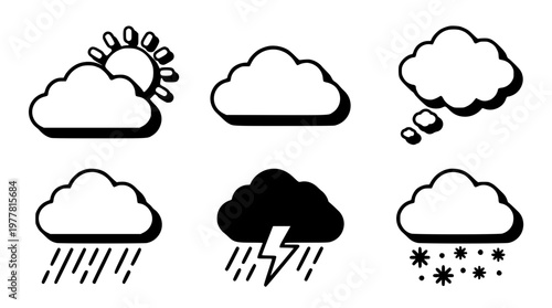 Weather icons for various conditions in a vector graphic