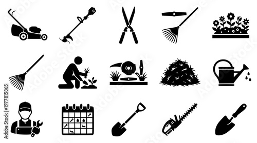 Gardening tools and equipment vector illustration set for landscaping